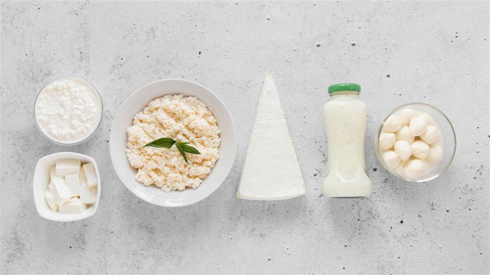 Types of dairy products (Milk, cheese, yogurt, curd)